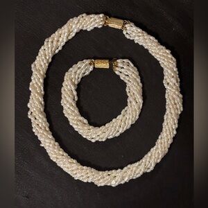 Vintage Pearl Necklace & Bracelet Set